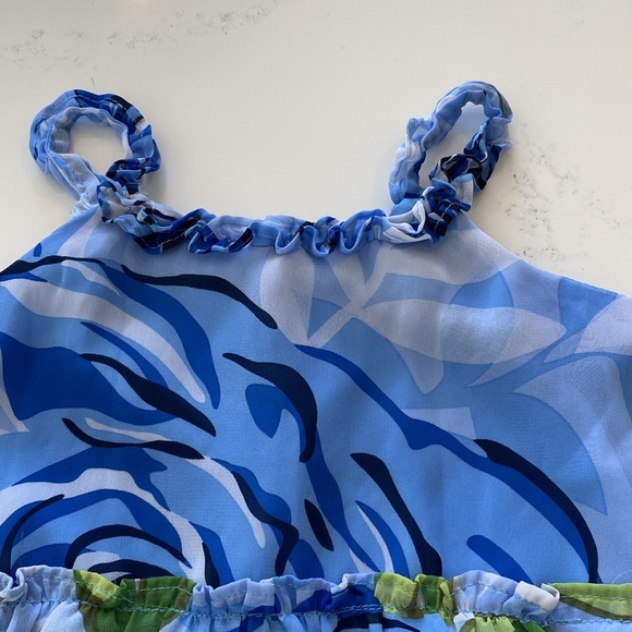 Blue flowered spring dress lined girls size 5 - Picture 2 of 6